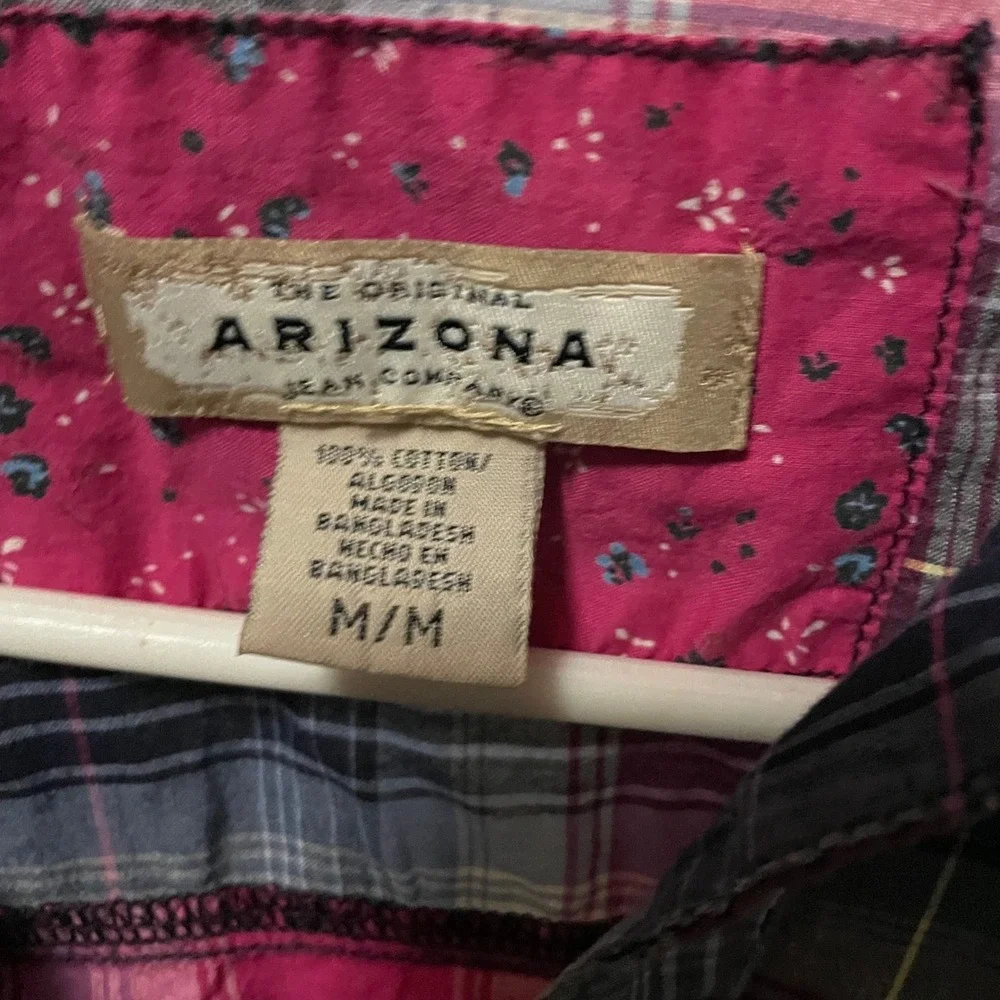 Arizona Jean Company Girls Plaid‎ Button Up Shirt 3/4 Sleeve Size Medium - Picture 2 of 6